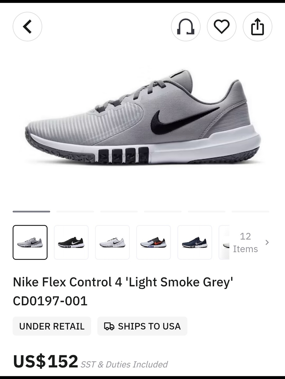 Nike Men's Light Smoke Grey and Black Training Shoe